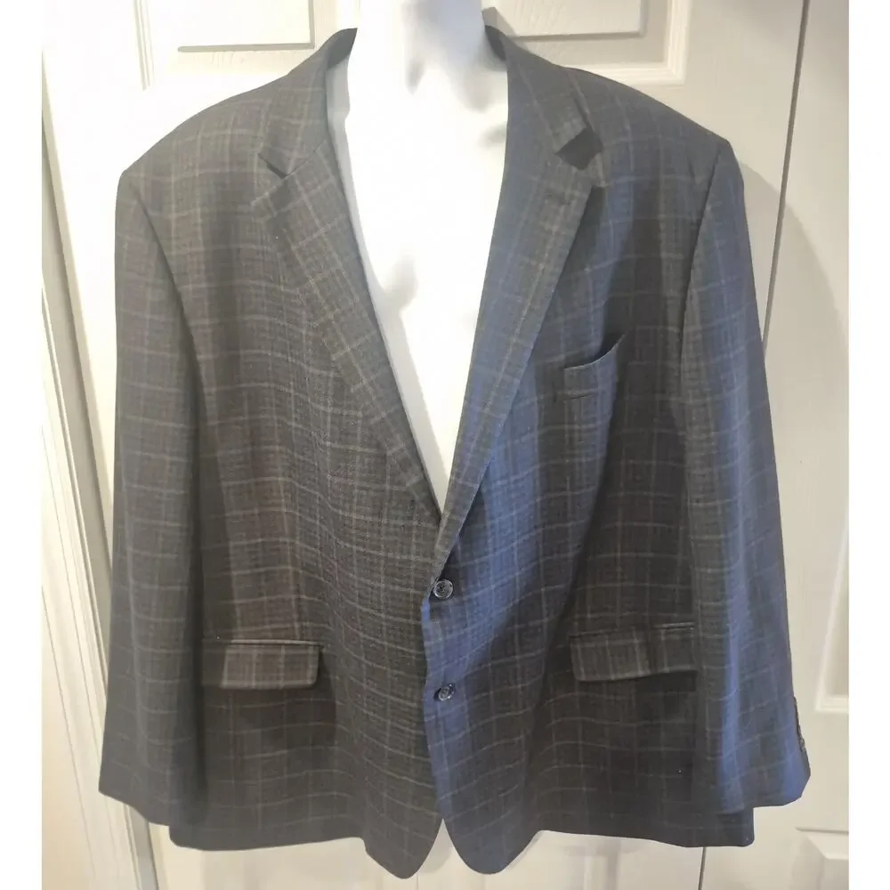 Oak Hill Mens Sport Coat Blazer 3XLT 54/56 Gray Plaid Wool Blend Big Tall